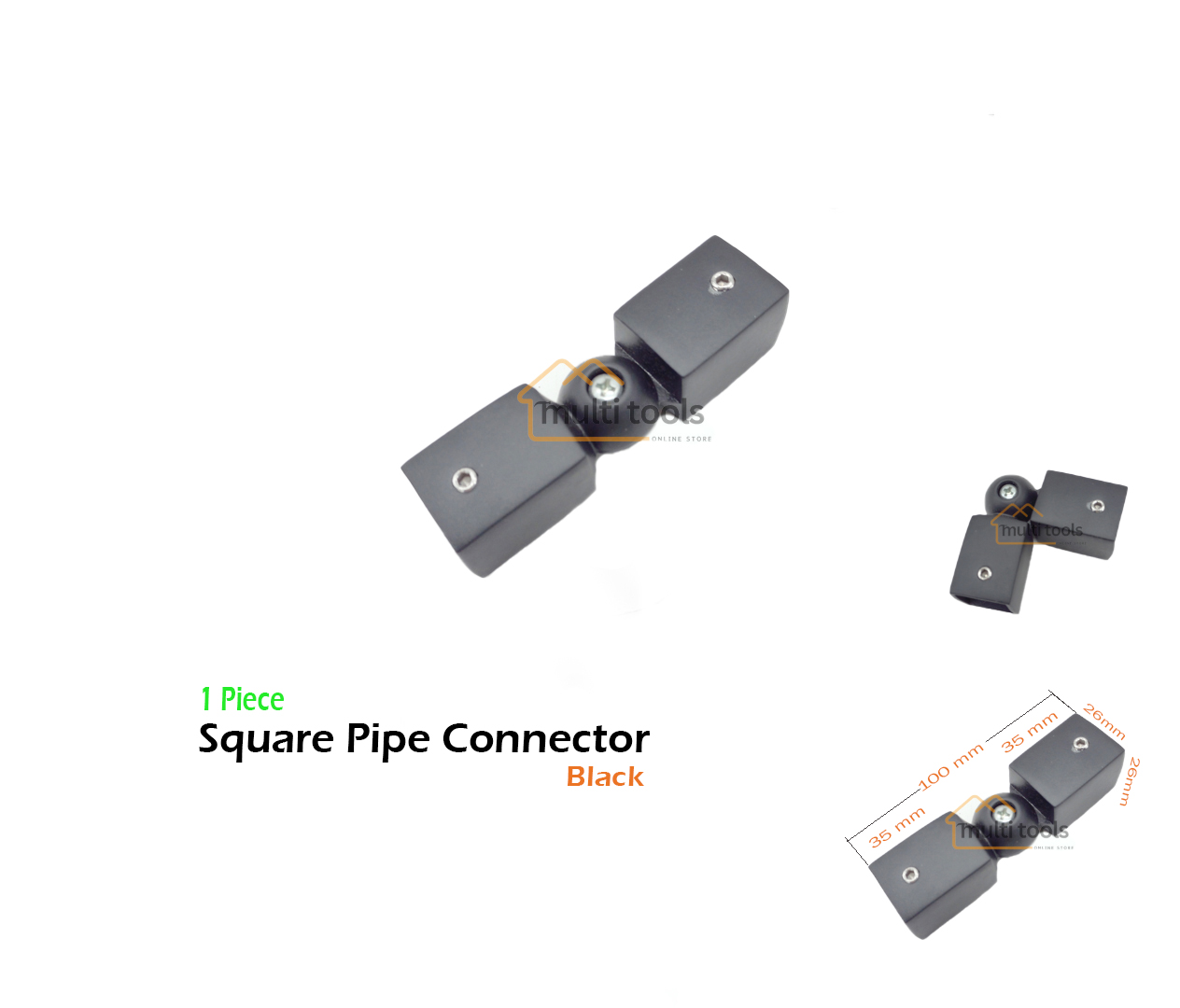 Square Pipe Connector Black